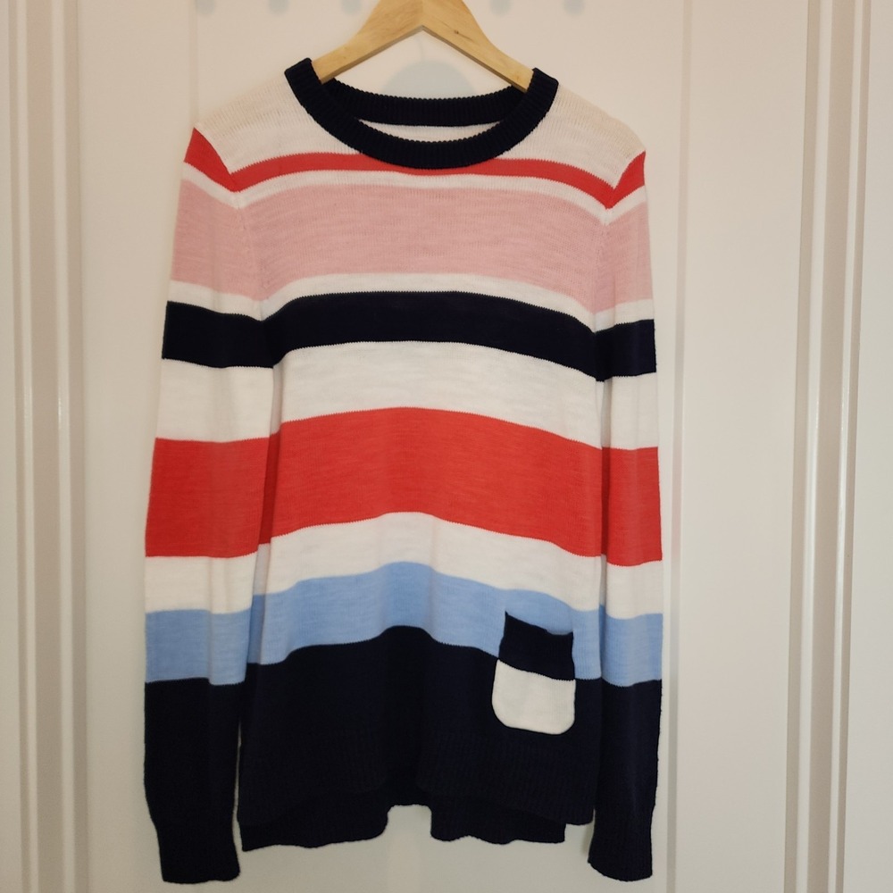 Crown‎ & Ivy Red White Blue Stripe M Cotton Sweater Colorblock Preppy Nautical